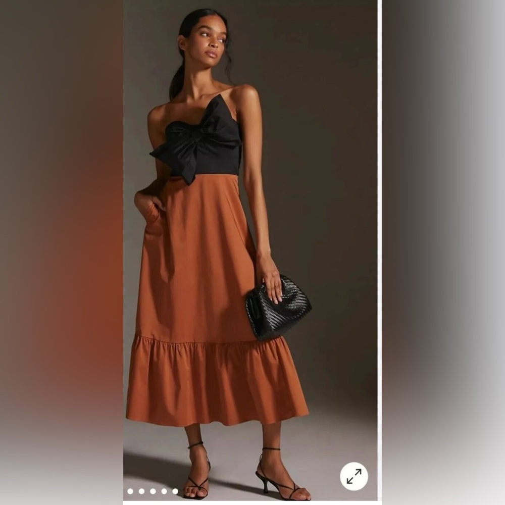 Anthropologie Hutch Colourblocked Bow-Tie Maxi Dress in black motif.